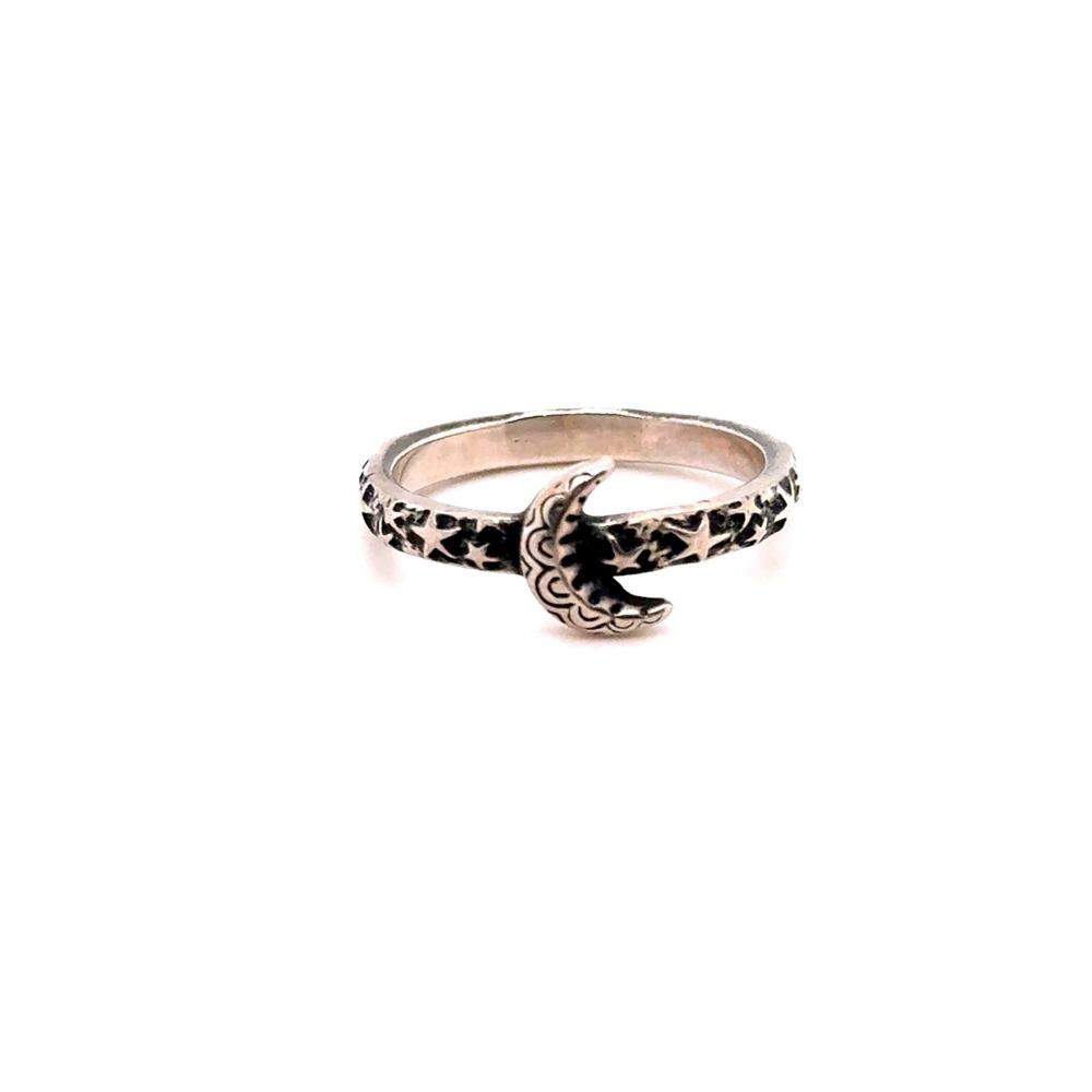 James Avery Sterling Silver Crescent Moon and Stars Band Ring Size 8